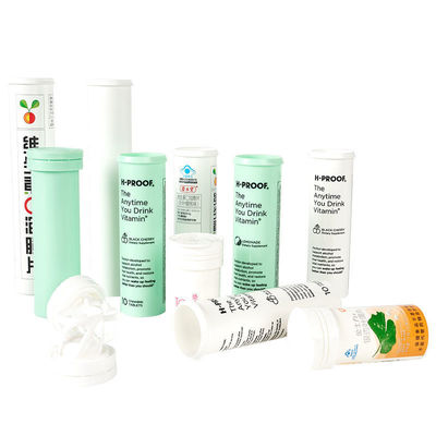 OEM Effervescent Tablet Container White Straight Print Custom Tube with Desiccant Cap